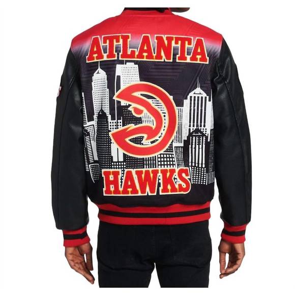 NEW PRO STANDARD men's atlanta hawks intervarsity jacket in black/red - Picture 2 of 5